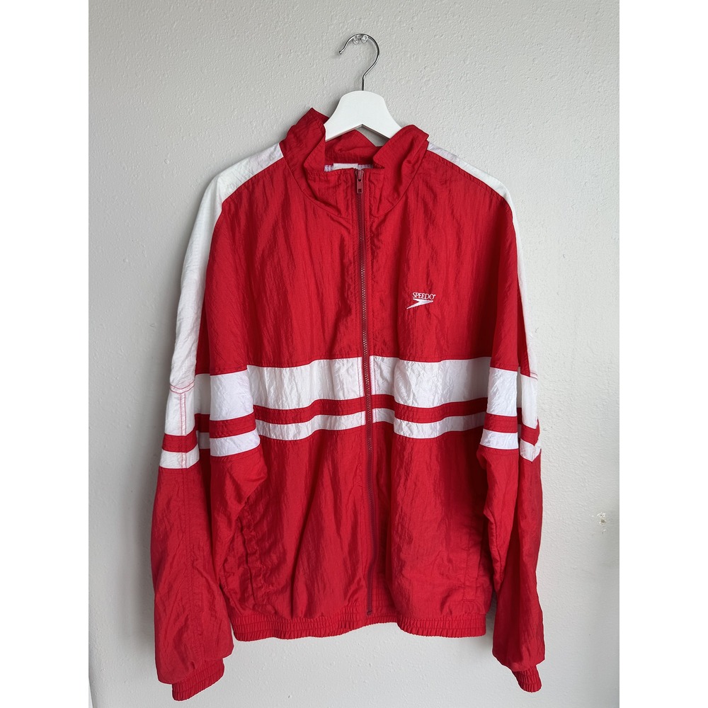 VTG Speedo Track Jacket Red Colorblock Windbreaker 1990s Athleisure Blokecore